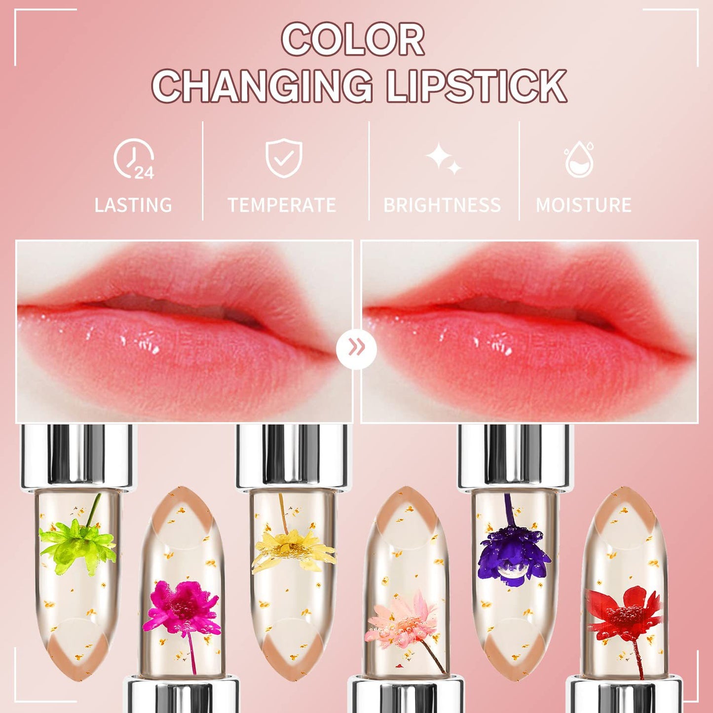 6 Pcs/Set Flower Jelly Temperature Color Change Women Lipstick